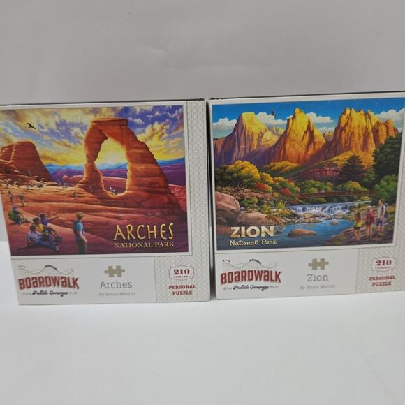 Lot Of 2 Puzzles Zion National Park, Arches Park 210 Pieces By Boardwalk + Cards - Picture 6 of 6